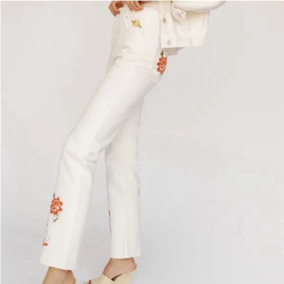 Reformation Cynthia Floral Jeans Embroidered Straight Leg Jeans Size 30 NWT - Picture 5 of 9